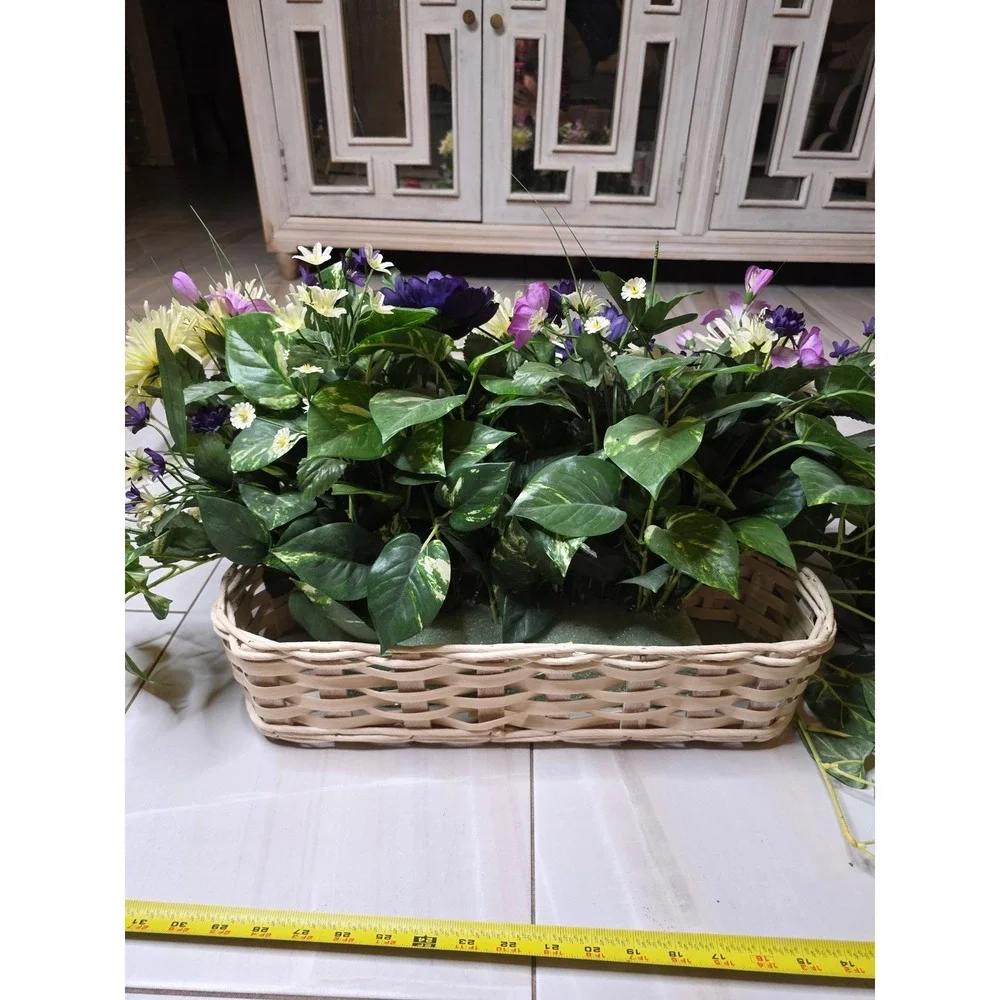 Silk‎ Purple Peony Cream Chrysanthemum Floral Arrangement in Wicker Basket 35in